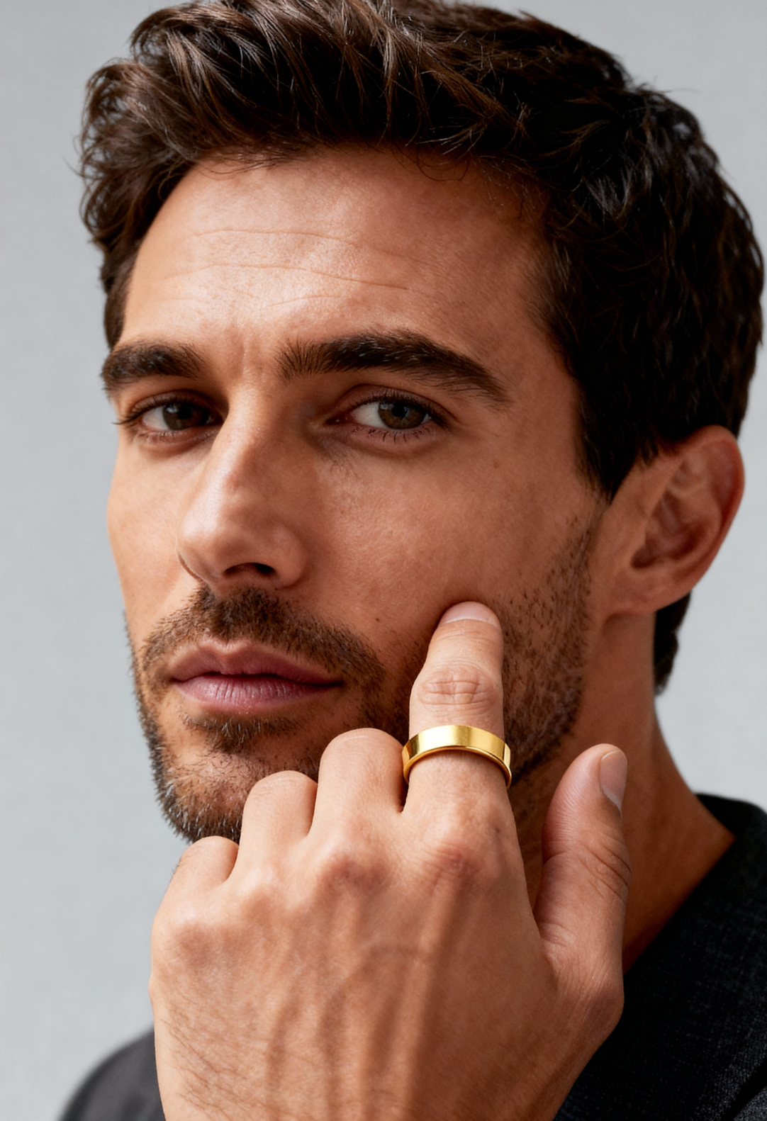 Pierścionek Męski Gładki Pasek - Złoty 2.0