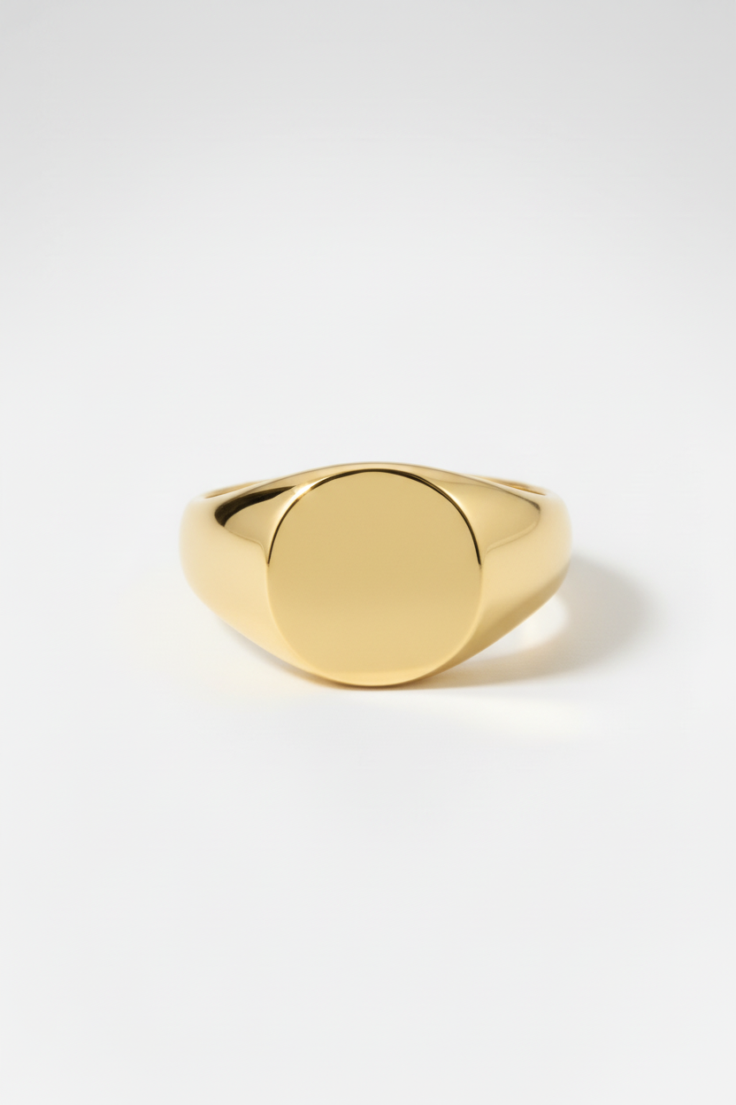 Pierścionek Męski Stalowy Sygnet - Złoty