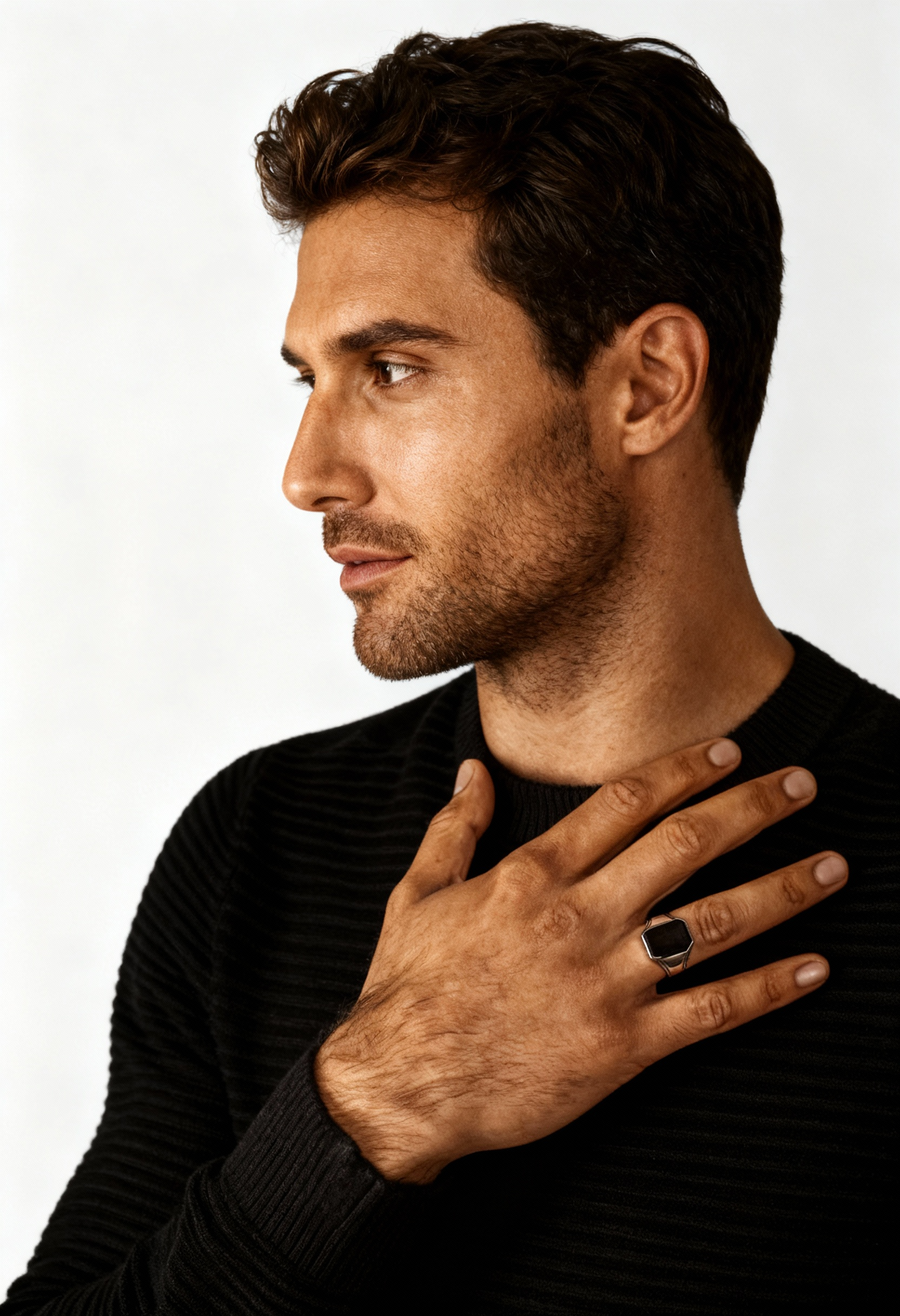 Sygnet Męski Srebrno-Czarny Stalowy 2.0