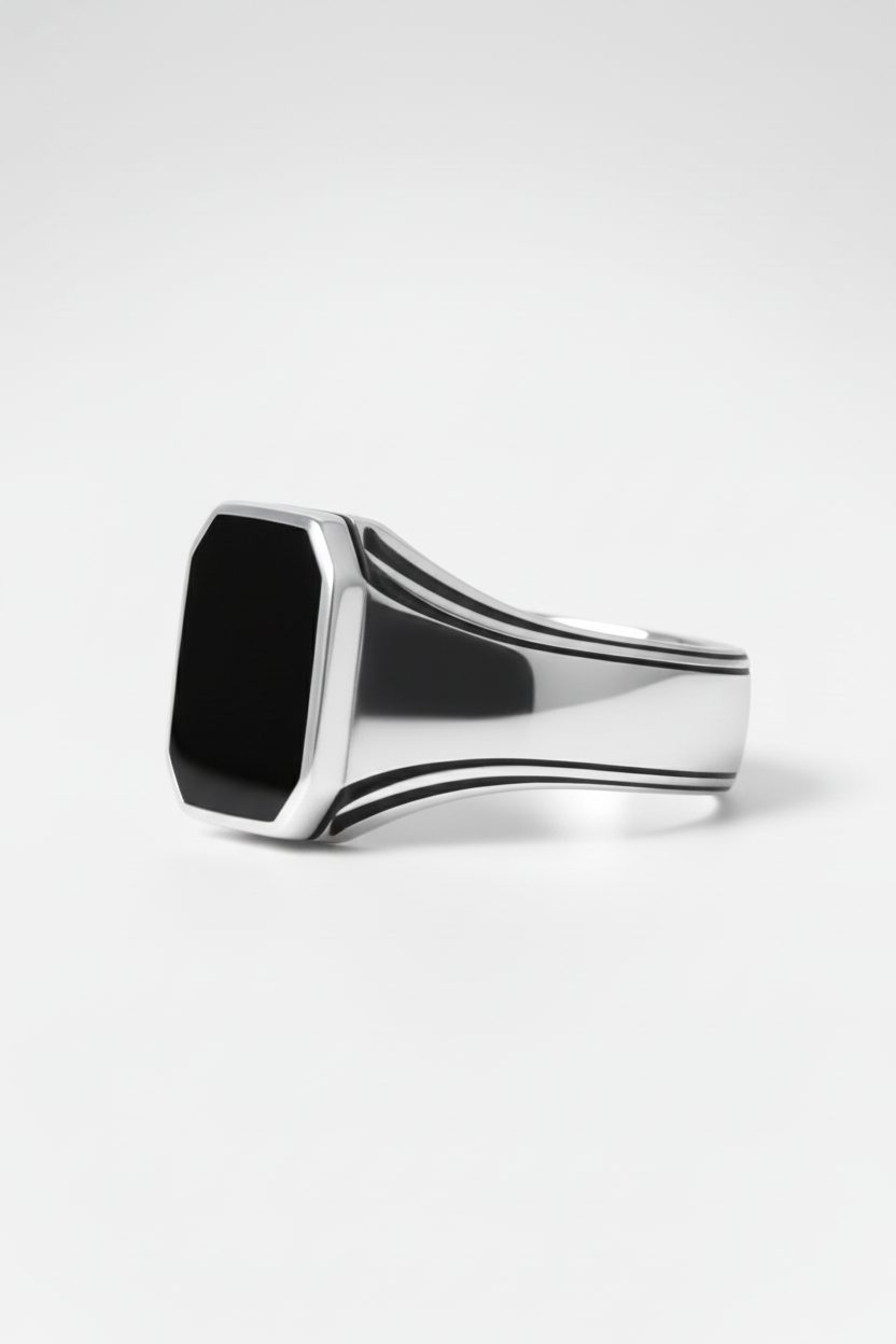 Sygnet Męski Srebrno-Czarny Stalowy 3.0