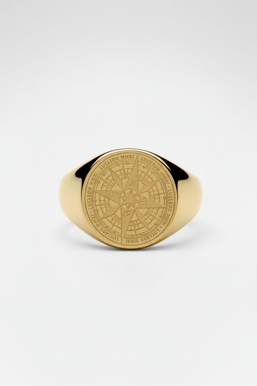 Sygnet Męski z Motywem Kompasu - Złoty