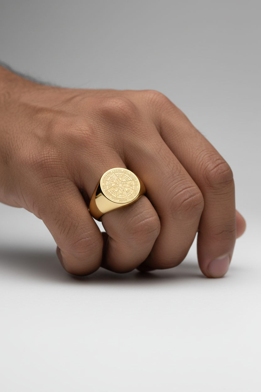 Sygnet Męski z Motywem Kompasu - Złoty 2.0