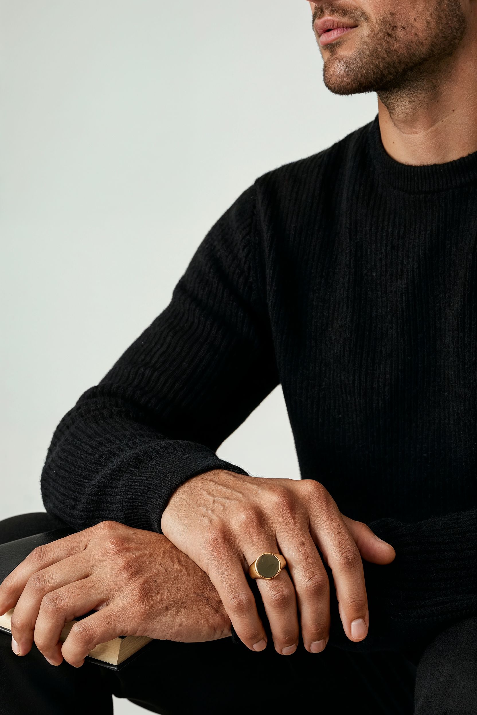 Pierścionek Męski Stalowy Sygnet - Złoty 2.0