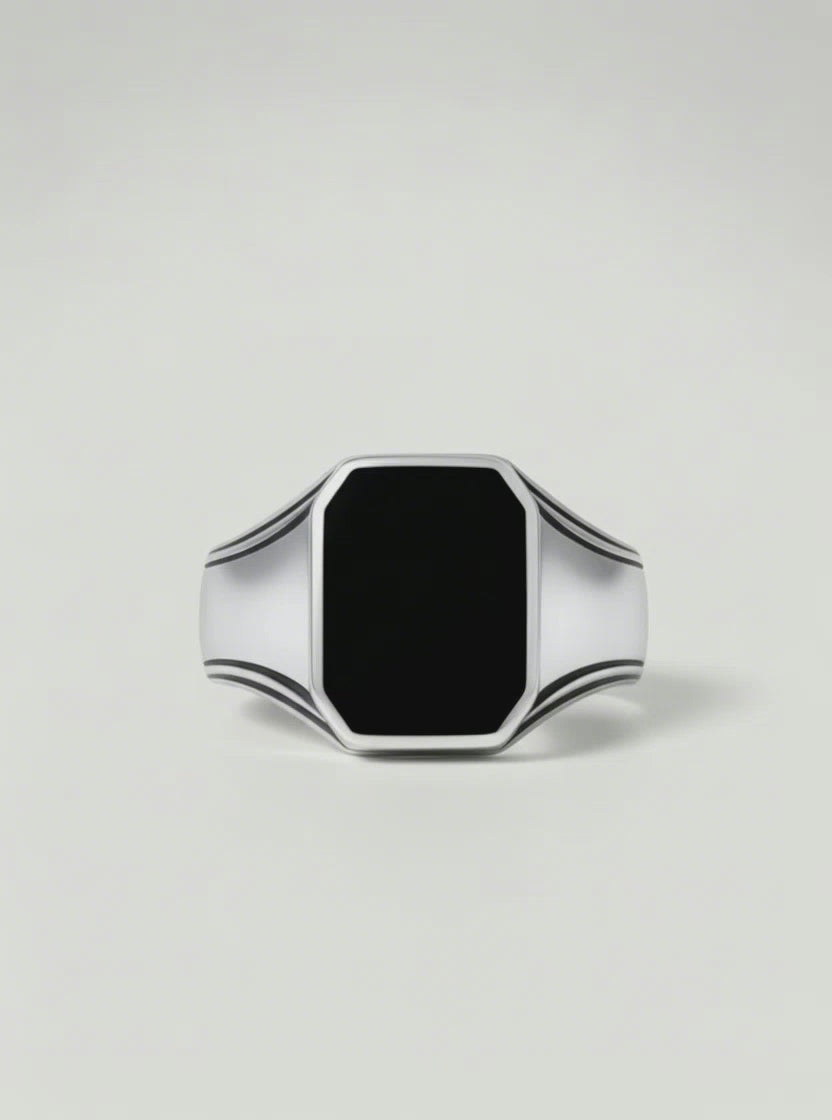 Sygnet Męski Srebrno-Czarny Stalowy 5.0